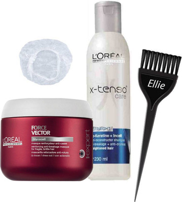 

ellie Hair Brush&Force Vector Masque,Xtenso Professional Care Straight Shampoo+Shower Cap(Set of 4)