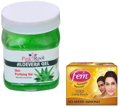 PINKROOT ALOEVERA GEL 500GM WITH FEM GOLD BLEACH 50GM(2 Items in the set)