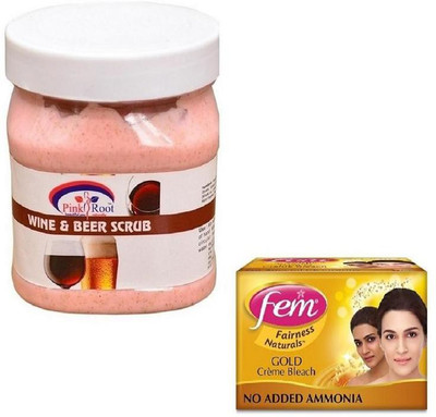 

Pink Root WINE & BEER SCRUB 500GM WITH FEM GOLD BLEACH 50GM(Set of 2)