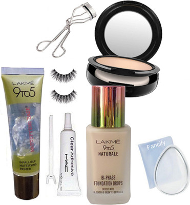 

Fancify Silicon puff, 9to5 Naturale Foundation & Primer & Comapact & Eyelashe & Curler & Eyelashe glue(Set of 7)