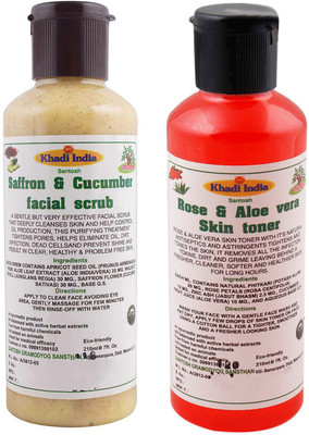 

Khadi India Santosh Khadi Herbal Saffron & Cucumber Facial Scrub and Rose & Aloe vera Skin toner Combo Pack of 2x210 ml(Set of 2)