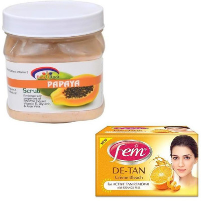 

Pink Root PAPAYA SCRUB 500GM WITH FEM DE-TAN BLEACH 50GM(Set of 2)