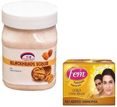 

Pink Root BLACKHEADS SCRUB 500GM WITH FEM GOLD BLEACH 50GM(Set of 2)