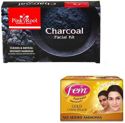 

Pink Root CHARCOAL KIT 83 GM WITH FEM GOLD BLEACH 50GM(Set of 2)