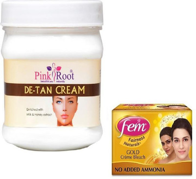 

Pink Root DE-TAN CREAM 500GM WITH FEM GOLD BLEACH 50GM(Set of 2)