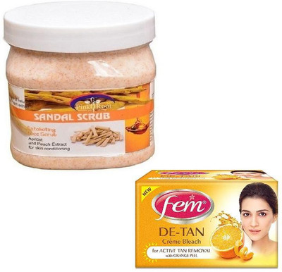 

Pink Root SANDAL SCRUB 500GM WITH FEM DE-TAN BLEACH 50GM(Set of 2)