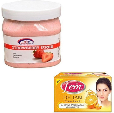 

Pink Root SHEA STRAWBERRY SCRUB 500GM WITH FEM DE-TAN BLEACH 50GM(Set of 2)