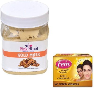 PINKROOT GOLD MASK 500GM WITH FEM GOLD BLEACH 50GM(2 Items in the set)