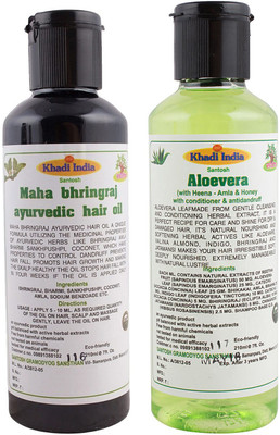 

Khadi India Santosh Khadi Herbal Maha bhringraj ayurvedic hair oil and Aloevera sat shampoo Combo Pack of 2x210 ml(Set of 2)