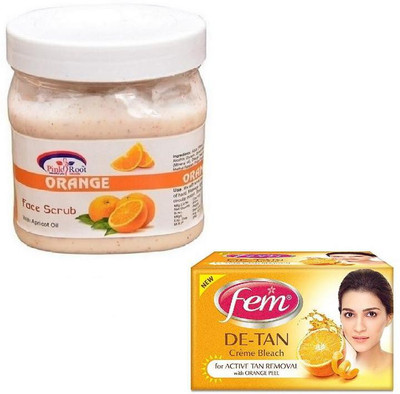 

Pink Root ORANGE SCRUB 500GM WITH FEM DE-TAN BLEACH 50GM(Set of 2)