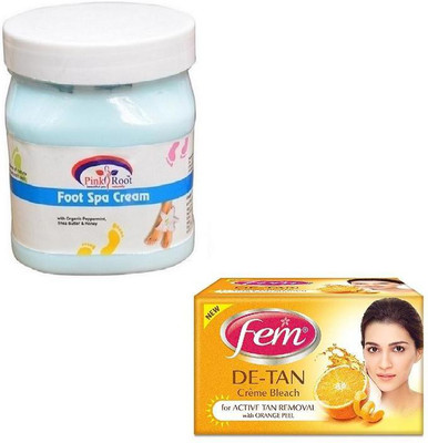 

Pink Root FOOT SPA CREAM 500GM WITH FEM DE-TAN BLEACH 50GM(Set of 2)