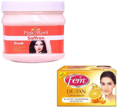 

Pink Root SAFRON SCRUB 500GM WITH FEM DE-TAN BLEACH 50GM(Set of 2)