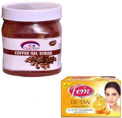 

Pink Root COFFEE GEL SCRUB 500GM WITH FEM DE-TAN BLEACH 50GM(Set of 2)
