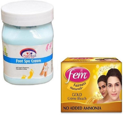 

Pink Root FOOT SPA CREAM 500GM WITH FEM GOLD BLEACH 50GM(Set of 2)