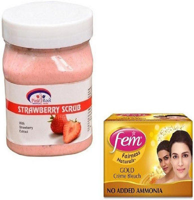 

Pink Root SHEA STRAWBERRY SCRUB 500GM WITH FEM GOLD BLEACH 50GM(Set of 2)