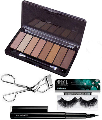 

Ultimate Eyelashes 8 Shade Eye shadow Palette, Pen Eyeliner, Eyelashes Curler(Set of 4)