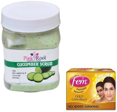 

Pink Root CUCUMBER SCRUB 500GM WITH FEM GOLD BLEACH 50GM(Set of 2)