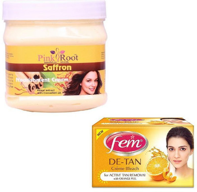 

Pink Root SAFRON CREAM 500GM WITH FEM DE-TAN BLEACH 50GM(Set of 2)