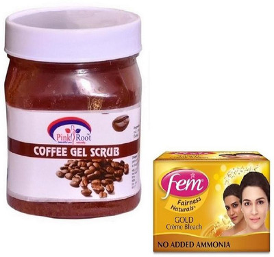 Pink Root COFFEE GEL SCRUB 500GM WITH FEM GOLD BLEACH 50GM(Set of 2)