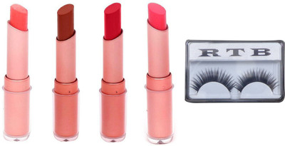 

RTB Lipstick Powder Matte Combo of 4 with false eyelash(Set of 5)