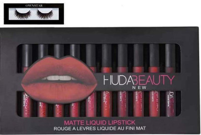 

OWNSTAR 1 PAIR EYELASHES & 12 pc set matte lipstick(Set of 2)