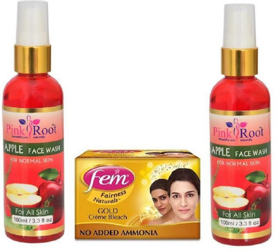 

Pink Root APPLE FACE WASH 2 PCS WITH FEM GOLD BLEACH 50GM(Set of 3)