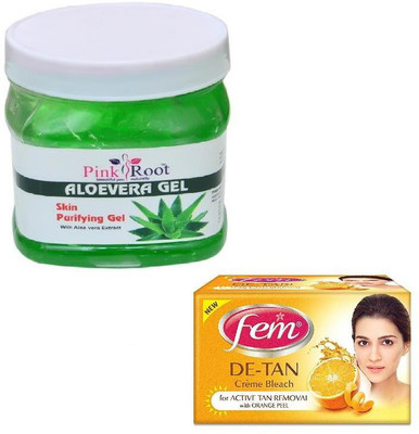 

Pink Root ALOEVERA GEL 500GM WITH FEM DE-TAN BLEACH 50GM(Set of 2)