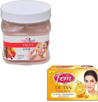 

Pink Root FRUIT SCRUB 500GM WITH FEM DE-TAN BLEACH 50GM(Set of 2)