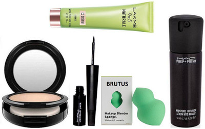 BRUTUS Sponse Puff & Compact & prep+prime Serum & liquid Eyeliner & Naturale CC Cream(Set of 5)