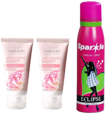 

Avon Anew Rose and pearl Naturals face care whitening day cream SPF 15 \ PA ++ 20 g pack of 2 with one sparkle perfume 150 ml(Set of 3)