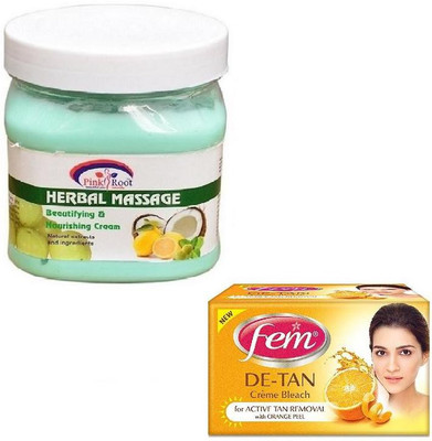 

Pink Root HERBAL MASSAGE CREAM 500GM WITH FEM DE-TAN BLEACH 50GM(Set of 2)