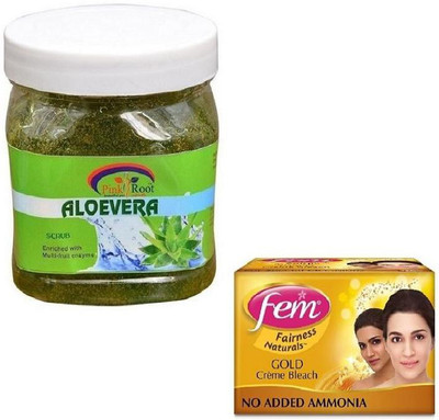 

Pink Root ALOEVERA GEL SCRUB 500GM WITH FEM GOLD BLEACH 50GM(Set of 2)
