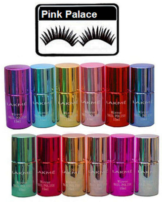 

pink palace Eyelashes & Mirror Nail Paint (Pack Of 12)(Set of 13)