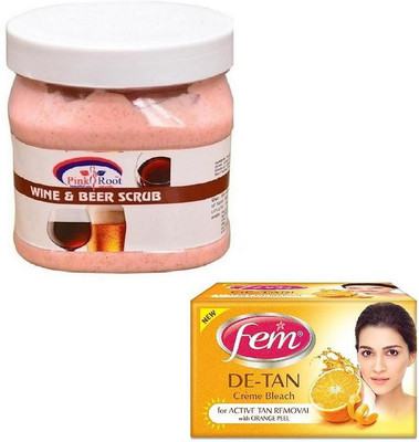 

Pink Root WINE & BEER SCRUB 500GM WITH FEM DE-TAN BLEACH 50GM(Set of 2)