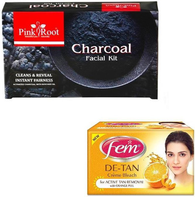 

Pink Root CHARCOAL KIT 83 GM WITH FEM DE-TAN BLEACH 50GM(Set of 2)