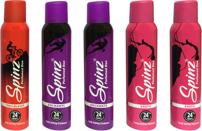 

SPINZ ENCHANTE , EXOTIC & TRAIL BLAZER (PACK OF 5) Deodorant Spray - For Women(150 ml, Pack of 5)