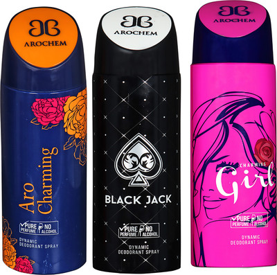 

AROCHEM ARO CHARMING , BLACK JACK AND CHARMING GIRL DYNAMIC PURE ORIGINAL Deodorant Spray - For Men & Women(600 ml, Pack of 3)