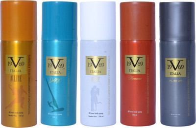 

ITALIA VERSACE COMBO OF ALLURE, DARE, ENTICE, ROMANCE, PLAY ON DEODRANT 150ml Body Spray - For Men & Women(750 ml, Pack of 5)