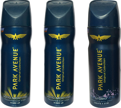 

Park Avenue GOOD MORNING & STORM ( PACK OF 3) Deodorant Spray - For Men(150 ml, Pack of 3)