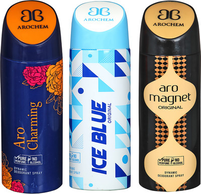 

AROCHEM ARO CHARMING , ICE BLUE AND ARO MAGNET DYNAMIC PURE ORIGINAL Deodorant Spray - For Men & Women(600 ml, Pack of 3)