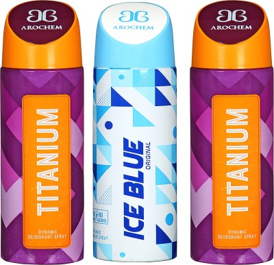 

AROCHEM TITANIUM , ICE BLUE AND TITANIUM DYNAMIC PURE ORIGINAL Deodorant Spray - For Men & Women(200 ml, Pack of 3)