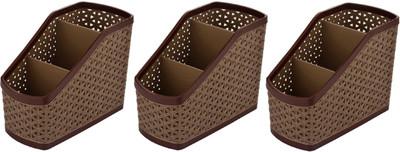 KUBER INDUSTRIES 3 Compartments Plastic Compact(Brown)