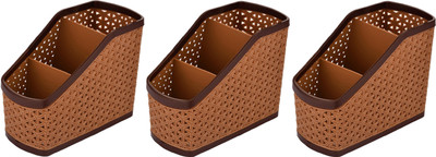 KUBER INDUSTRIES 3 Compartments Plastic Compact(Light Brown)