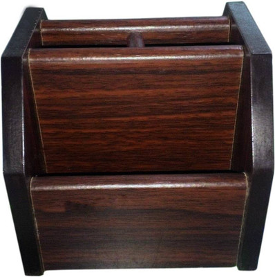 SHIVEXIM 4 Compartments wooden pen stand(Brown)