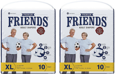 

Friends PREMIUM ADULT DIAPERS, SIZE XL, 10 PCS PACK, COMBO OF 2 PACKS, FOR WAIST SIZE 48''-68'' INCHES, TOTAL 20 DIAPERS Adult Diapers - XL(20 Pieces)