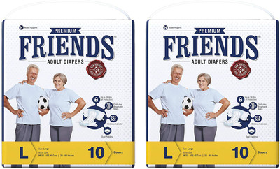 

Friends PREMIUM ADULT DIAPERS, SIZE LARGE, 10 PCS PACK, COMBO OF 2 PACKS, FOR WAIST SIZE 38''-60'' INCHES, TOTAL 20 DIAPERS Adult Diapers - L(20 Pieces)