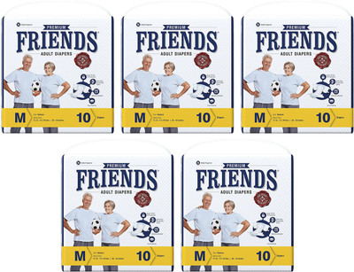 

Friends PREMIUM ADULT DIAPERS, SIZE MEDIUM, 10 PCS PACK, COMBO OF 5 PACKS,FOR WAIST SIZE 28''-44'' INCHES, TOTAL 50 DIAPERS Adult Diapers - M(50 Pieces)