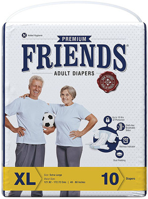 

Friends PREMIUM ADULT DIAPERS, SIZE XL, 10 PCS PACK, FOR WAIST SIZE 48''-68'' INCHES, TOTAL 10 DIAPERS Adult Diapers - XL(10 Pieces)