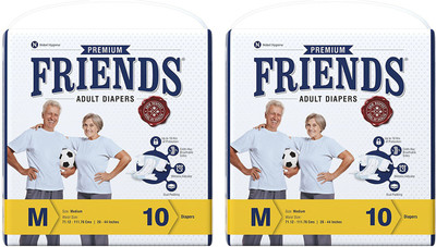 

Friends PREMIUM ADULT DIAPERS, SIZE MEDIUM, 10 PCS PACK, COMBO OF 2 PACKS,FOR WAIST SIZE 28''-44'' INCHES, TOTAL 20 DIAPERS Adult Diapers - M(20 Pieces)
