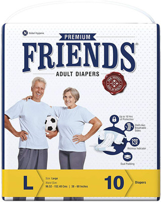 

Friends PREMIUM ADULT DIAPERS, SIZE LARGE, 10 PCS PACK, FOR WAIST SIZE 38''-60'' INCHES, TOTAL 10 DIAPERS Adult Diapers - L(10 Pieces)